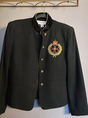 Jones New York Crest Wool Blazer Velvet Collar Equestrian Style | Black | 6P